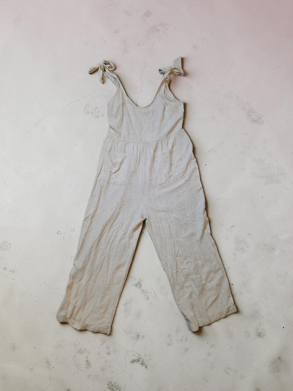 Light Beige Tie-Shoulder Wide-Leg Jumpsuit